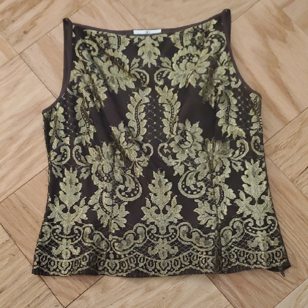 Valentino Black and Gold Brocade Sleeveless Top